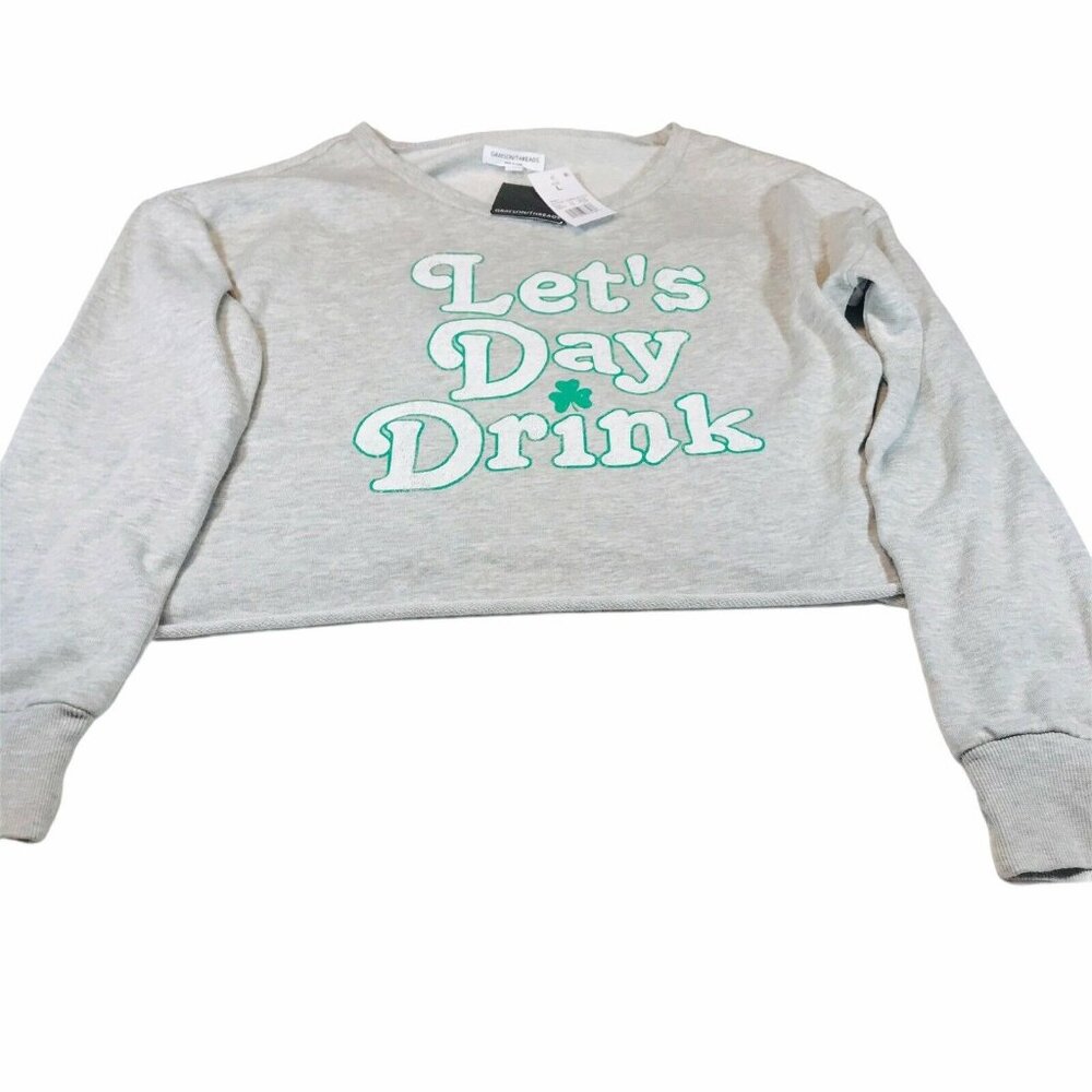 Grayson Threads Womens Size Large Sweatshirt Cropped Lets Day Drink Gray New
